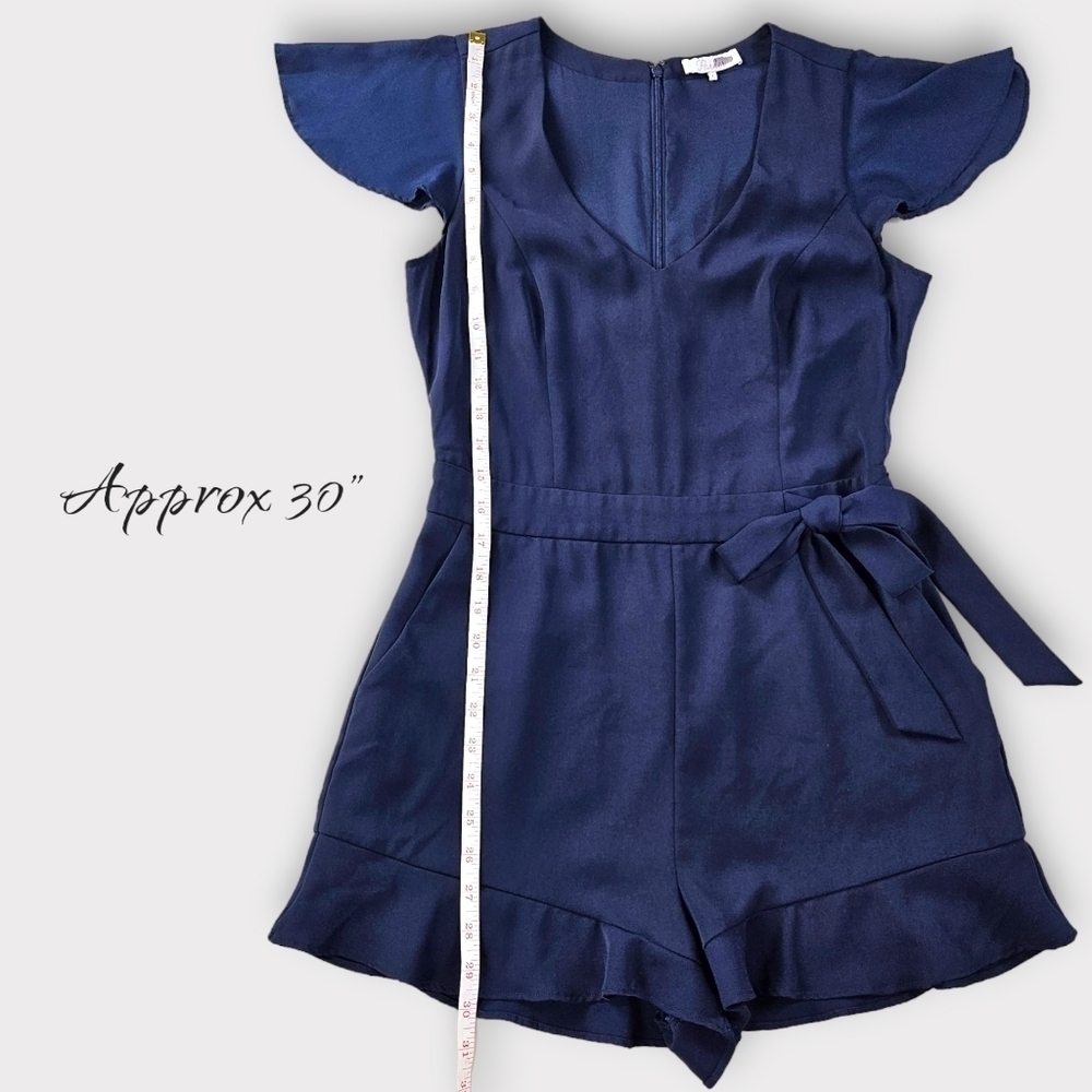 Parker Navy Catherine Romper Tie Waist Ruffle Hem Size 4 - Picture 12 of 14